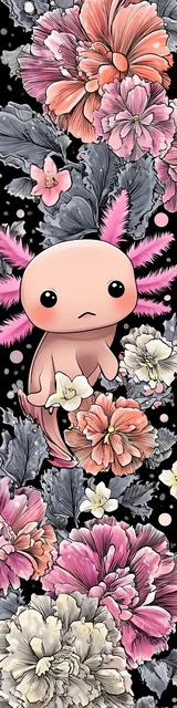 Free kawaii axolotl bookmark featuring a nervous pink kawaii axolotl